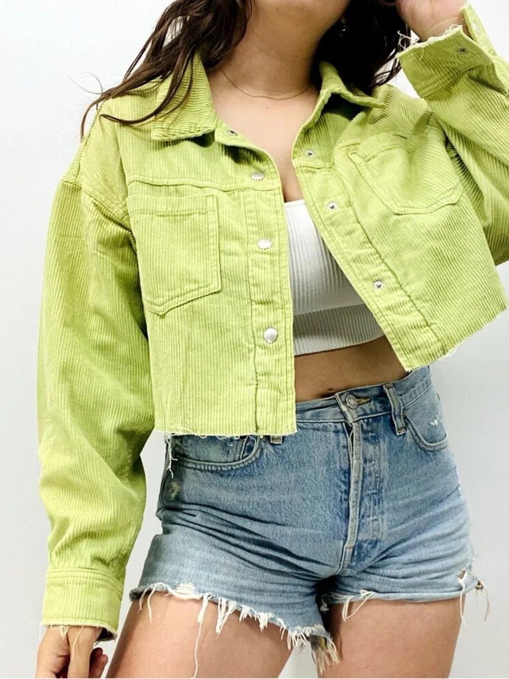BDG Washed Light Yellow/Green Cropped Corduroy Jacket oversized S - Picture 5 of 5